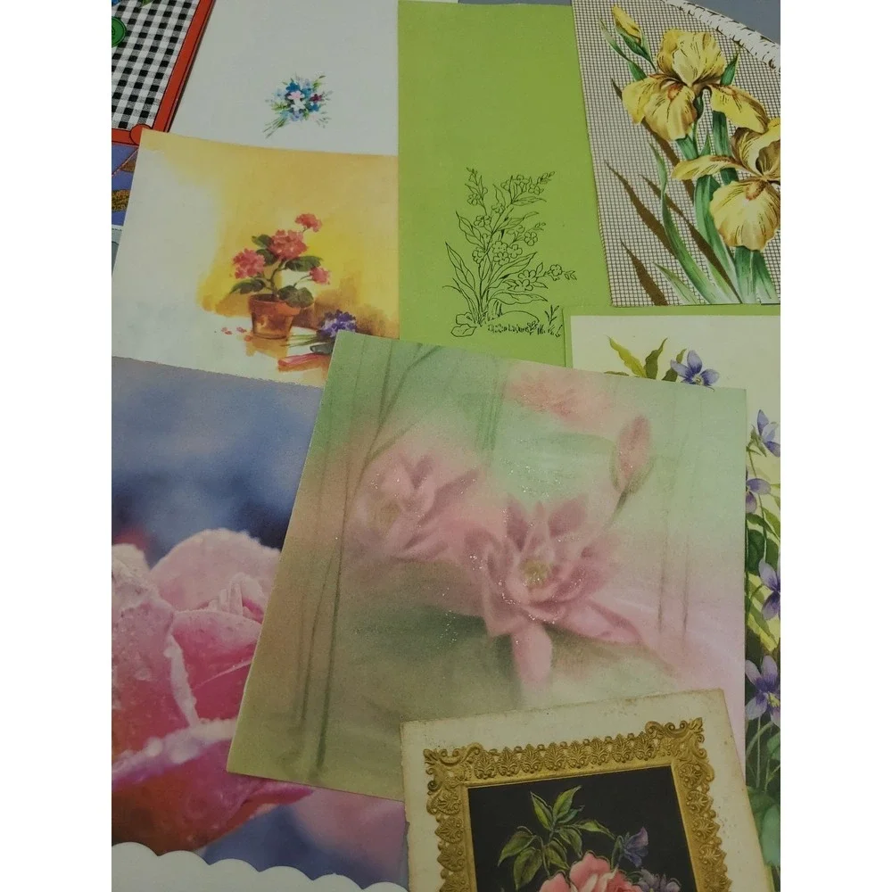 14 Old Vintage Used Greeting Card Fronts for Crafts‎ Flowers Lotus Rose Violet